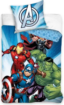 A bedding set featuring Marvel Avengers characters.