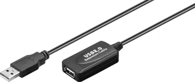 Produktbild von Aktives USB-Verlängerungskabel, 10 m, schwarz 2,5 W, 0,5 A, 480 Mbit/s, USB 2.0