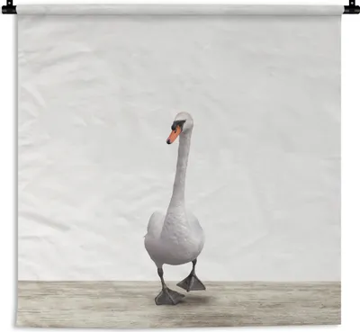 Produktbild von MuchoWow® Wandteppich Wandbehang Schwan - Tiere - Vogel - Jungen - Mädchen - Kinder 120x120 cm Tapisserie Dekoration Wandtuch - Modern - Baumwollgewebe