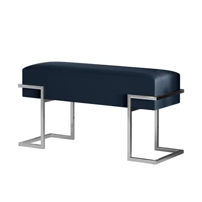 Produktbild von BETTSO Sitzbank CELY 80 mit marineblauem Samtbezug – Loft-Bank mit verchromtem Metallgestell, 80 cm