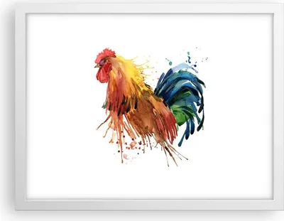 Produktbild von Gerahmtes Poster - Weißer Rahmen - Hahn Ilustration Tier Farben - 40x30 cm - Wand Bild - Wanddeko - Wandbilder - Wandposter - Bilderrahmen - Bilder - Kunstdruck - Wandbild - P2WAA40x30-2842