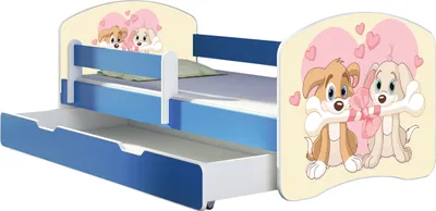 Produktbild von ACMA Jugendbett Kinderbett Junior-Bett Komplett-Set mit Matratze Lattenrost und Rausfallschutz Blau 12 Welpen 180x80 + Bettkasten