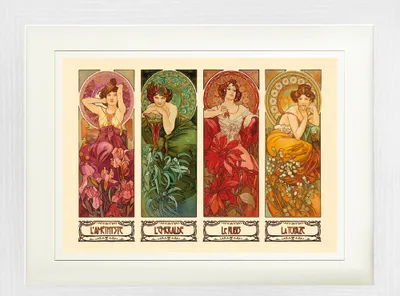 Produktbild von Alphonse Mucha Gerahmtes Bild Mit Edlem Passepartout | Wand-Bilder | Im Bilderrahmen - Die Vier Edelsteine, 1900 (30 x 40 cm)