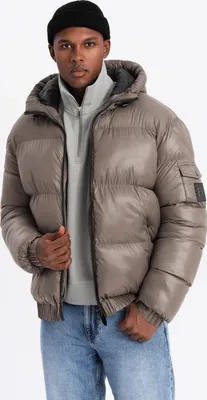 Produktbild von Ombre Warme Herren-Pufferjacke mit gerippten Abschlüssen dunkelbraun