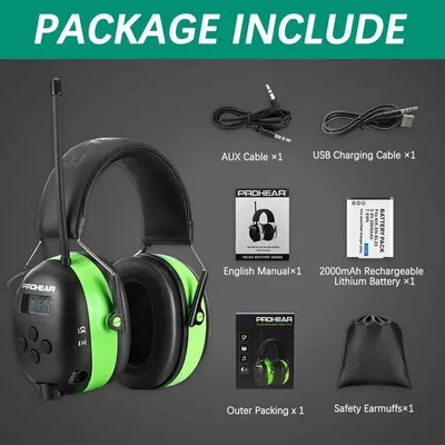 Obrázok produktu pre Zelené elektronické slúchadlá s Bluetooth 5.3 a 31 dB ochrany sluchu, určené na použitie v pracoviskách