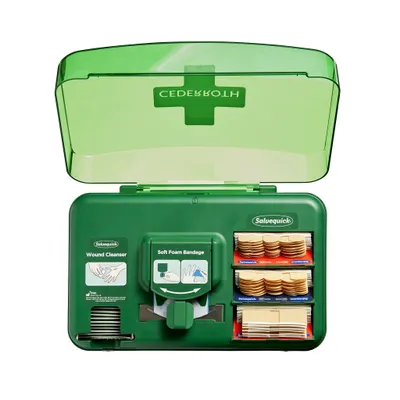 Imagen del producto de Cederroth REF51011006 - Dispensador de apósitos textiles, tamaño mediano, lleno con 40 apósitos textiles, color verde