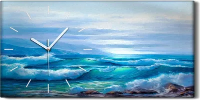 Produktbild von Wandbild Leinwand Bilder mit Uhr 60x30 Sonnenuntergang auf dem Meeres Gemälde - weiße Hände