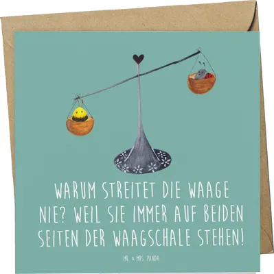 Produktbild von Mr. & Mrs. Panda Grußkarte Waage Harmonie - Meeresbrise - Geschenk, humorvoller Spruch, Tierkreiszeichen, Horoskop, faltkarte, Luftzeichen, doppelkarte, Sternzeichen