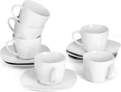 Image de Prestina Set de tasses - set de 6 - Blanc - Tasses à café pour le quotidien et le petit déjeuner