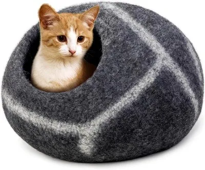 Produktbild von Milieuvriendelijke kattengrot 100% merinowol, kiezelstreep, handgemaakt, voor binnenkatten