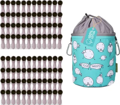 Produktbild von 96 Wäscheklammern mit Softgrip Silber Anthrazit und 1 bellaCott Wäscheklammerbeutel Yogaschafe