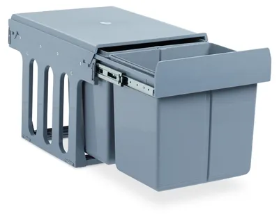 Image de Relaxdays - Poubelle encastrable pour cuisine, à coulisse, duo de 15 l chacune, système de tri des déchets pour meuble bas, plastique, L x H x P : 35,1 x 34,3 x 48 cm, gris