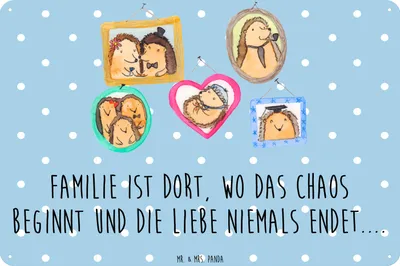 Produktbild von Mr. & Mrs. Panda tafel Igel Familie DIN A3 - Blau Pastell - Geschenk, Schild, Türschild, Magnetschild, Blechschild, Bilder, Papa, Schwester, Liebe, Wandbild, Bruder