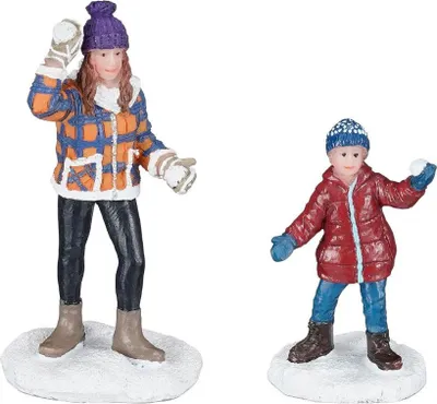 Produktbild von Weihnachtsdekoration Figurenset Schneeballschlacht Winterszene 2-teilig 3,5x3x7 cm