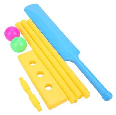 Image de Kit de cricket pour enfants, comprenant une batte et un ballon, idéal pour jouer en extérieur