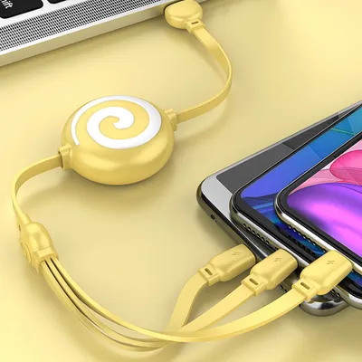 Produktbild von 3 in 1 Datenleitung Retraktable USB Portable 3A Schnellladekabel Typ C gelb