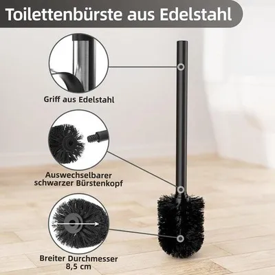 Produktbild von Toilettenhalter Stand-Toilettenbürste und Toilettenbürstenhalter mit Toilettenpapierhalter und Glasablage - schwarz