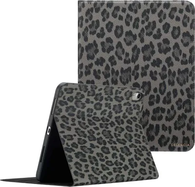 Productafbeelding van Selencia Sabi Bookcase met panterprint voor de Apple iPad 11 (2025) 11 inch A16 / iPad 10 (2022) 10.9 inch - Midnight Black