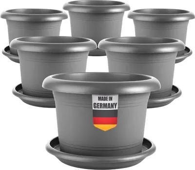Produktbild von 6 Blumentöpfe groß anthrazit Ø40cm mit Untersetzer, robust & frostsicher