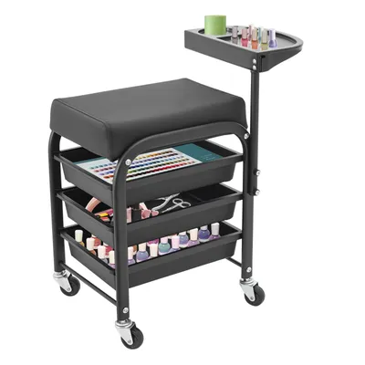 Obrázek produktu pro Pedikúra podnožka se 3 zásuvkami kolečka stojan stolička podnožka vozík černá pro salon nehtový salon