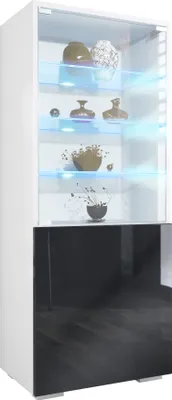 Produktbild von Vladon Vitrine Granada,  Germany, Vitrinenschrank mit Glastür und Glaseinsatz inkl. LED, Weiß matt/Schwarz Hochglanz (50 x 122,5 x 34,5 cm)