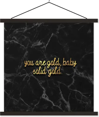 Produktbild von MuchoWow® Textilposter Zitate - Gold - Marmor - Schwarz 40x40 cm mit schwarzem Rahmen - Fotos