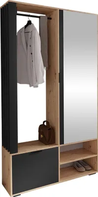 Produktbild von MIRJAN24 Garderobe-Set Milo mit Spiegel und Kleiderstange, Loft Stil, Lamellen, Flurgarderobe (Farbe: Artisan Eiche / Schwarz)