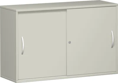 Produktbild von Geramöbel Schiebetürenschrank mit Mittelseite, 2 Nachbildung-Einlegeböden, abschließbar, 1200x425x768, Lichtgrau/Lichtgrau, N-10S212-LL