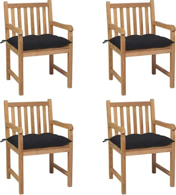 Produktbild von Gartenstühle 4 Stk. mit Schwarzen Kissen Massivholz Teak