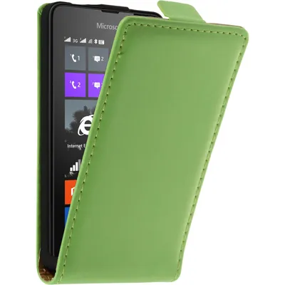 Produktbild von PhoneNatic Kunst-Lederhülle kompatibel mit Microsoft Lumia 430 Dual - Flip-Case grün + 2 Schutzfolien