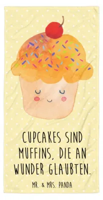 Produktbild von Mr. & Mrs. Panda Handtuch Cupcake - Gelb Pastell - Geschenk, Duschhandtuch, Design, Küche Spruch, Strandlaken, Strandtuch, Lustige Sprüche, Badelaken, Motivation, Wunder