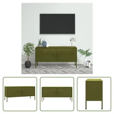 Produktbild von The Living Store TV-Schrank Olivgrün 105x35x50 cm Stahl