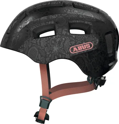 Produktbild von ABUS Fahrradhelm Youn-I 2.0 - mit Licht für Kinder, Jugendliche und junge Erwachsene - für Mädels und Jungs - Schwarz mit Blumen-Muster, Größe S (48-54 cm)