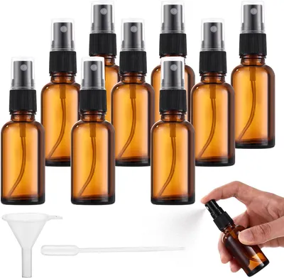 Produktbild von Glas Sprühflaschen 30 ml, 10 Stück, bernsteinfarben, mit Trichter und Pipette, für Kosmetik