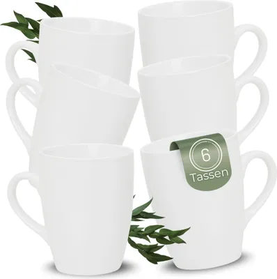 Produktbild von Kaffeetassen 6er Set aus Keramik 340ml, Teetassen in Weiß