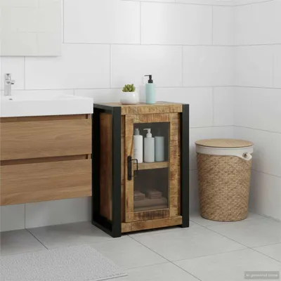 A bathroom scene with a sink, vanity, cabinet, and laundry basket.