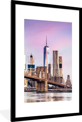 Produktbild von MuchoWow® MuchoWow® Gerahmtes Poster Brooklyn Bridge und die New Yorker Skyline 60x90 cm - Poster mit zchwarzem Bilderrahmen - Dekoration - Wandposter Wohnzimmer - Hochwertig