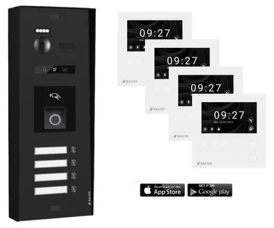 Produktbild von BALTER EVO HD MINI Aufputz Schwarz Video Türsprechanlage Fingerprint Set 4 Teilnehmer 4x 4,3" WLAN Monitor