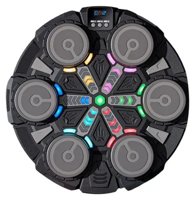 Produktbild von Musik-Boxmaschine mit Boxhandschuhen, wandmontierte, Bluetooth-fähige Boxscheibe mit LED-Beleuchtung, 9 Geschwindigkeitsstufen, elektronischer Boxtrainer, Schlagpolster A