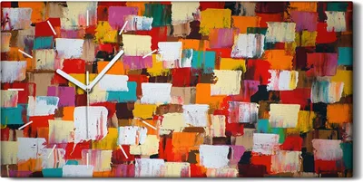 Produktbild von Küche Wohnzimmer Wand Leinwand Uhr Quarz 60x30 Malerei Abstrakte Kunst Bunt - weiße Hände