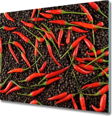 Produktbild von Glas Herdabdeckplatte 60x52 cm Spritzschutz Glasabdeckplatte Schneidebrett Chilischoten
