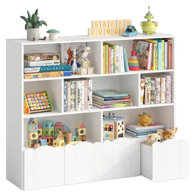 Image de Étagère pour enfants, 4 niveaux, blanche, 125,3 x 33 x 118 cm. Idéale pour ranger les jouets et les livres pour enfants