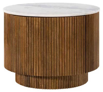 Produktbild von MASSIVMOEBEL24 Couchtisch Mango 60x60x45 braun lackiert / Marmor weiß BARCELONA #221