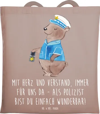 Produktbild von Mr. & Mrs. Panda Tote Bag Polizist Wunderbar - Braun Pastell - Geschenk, Danke, Einkaufstasche, liebevoll, Shopping Tasche, Laptoptasche, Bedanken, besondere Momente