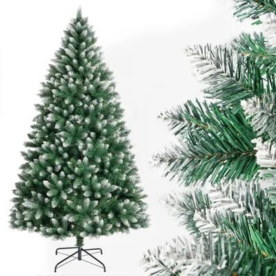 Produktbild von Vankel Künstlicher Weihnachtsbaum 120 cm, Beschneiter Tannenbaum aus PVC, Christbaum mit Schneeeffekt, inkl. Lichterkette & Metallständer