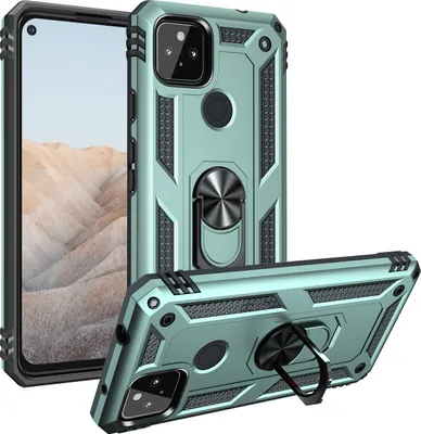 Produktbild von Google Pixel 5A Hülle, Dual Layer Militäre Fallschutz Schutzhülle mit Ringhalterung Ständer für Google Pixel 5A Grün