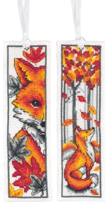 Obrázek produktu pro Vervaco – sada na vyšívání křížovým stehem „Lišky“, 2 ks, vzor k vyšívání, 6 x 20 cm