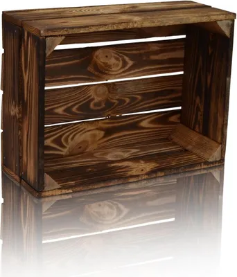 Produktbild von CHICCIE Holzkiste Geflammt Im Vintage Look 38x28x15 - Holzkisten Weinkisten Obstkisten Regale Kisten