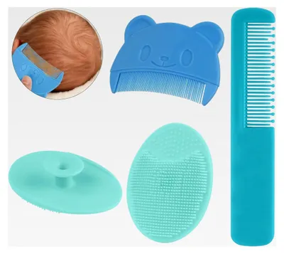 Produktbild von Baby-Haarkamm-Set, 3 Stück Baby-Haarbürsten und Kämme, Haarkamm für Neugeborene, Kamm gegen Milchschorf, Geschenk zur Babyregistrierung (Blau)