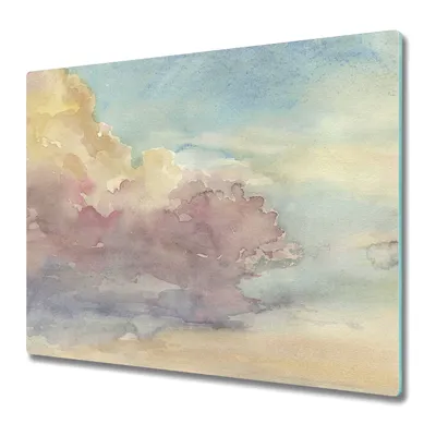 Produktbild von Küchenplatte - Schneidebrett Glas - Herdabdeckung - 60x52 - Aquarell bei Sonnenuntergang